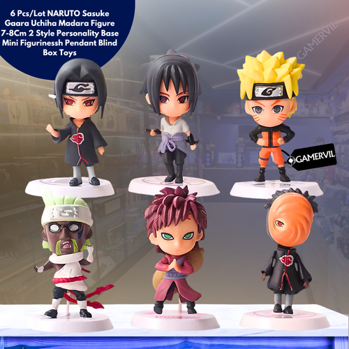 6 Pcs/Lot NARUTO Sasuke Gaara Uchiha Madara Figure 7-8Cm 2 Style Personality Base Mini Figurines