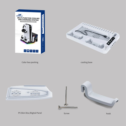 GAMINJA P58 P5 Stand Cooling Station With RGB Light Cooling Fan Dual Controllers Charger For Playstation 5 Game PS5 Accessories
