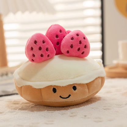 Kawaii Cartoon Hot Cake Plush Doll High Quality Soft Stuffed Fruit Strawberry Wedding Cake Simulation Food Plush Toy Home Decor