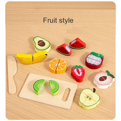 Simulation Kitchen Pretend Toy Wooden Classic Game Educational Toy For Children Kids Gift Cutting Fruit Vegetable Food Set