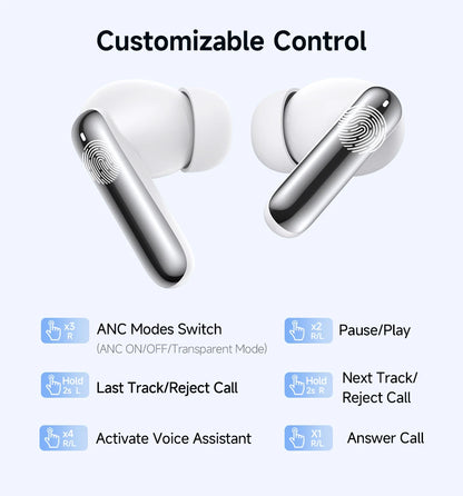 QCY Melobuds N50 ANC Bluetooth 5.4 Wireless Earphones Active Noise Cancellation 6 Mics Clear Call Earbuds Multipoint Connection