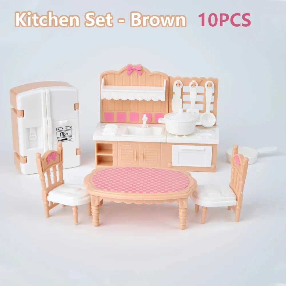 Hot Sale Cute Kawaii Pink 10 Items/Lot Miniature Dollhouse Furniture Accessory Kids Toys Kitchen Cooking Things For Girl Gifts