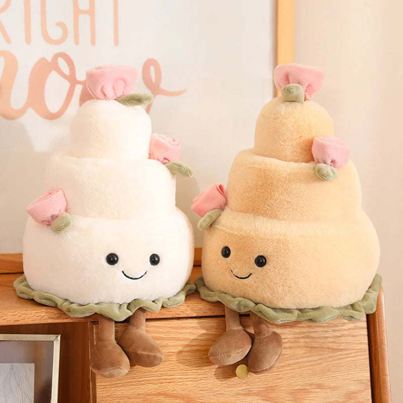 Kawaii Cartoon Hot Cake Plush Doll High Quality Soft Stuffed Fruit Strawberry Wedding Cake Simulation Food Plush Toy Home Decor