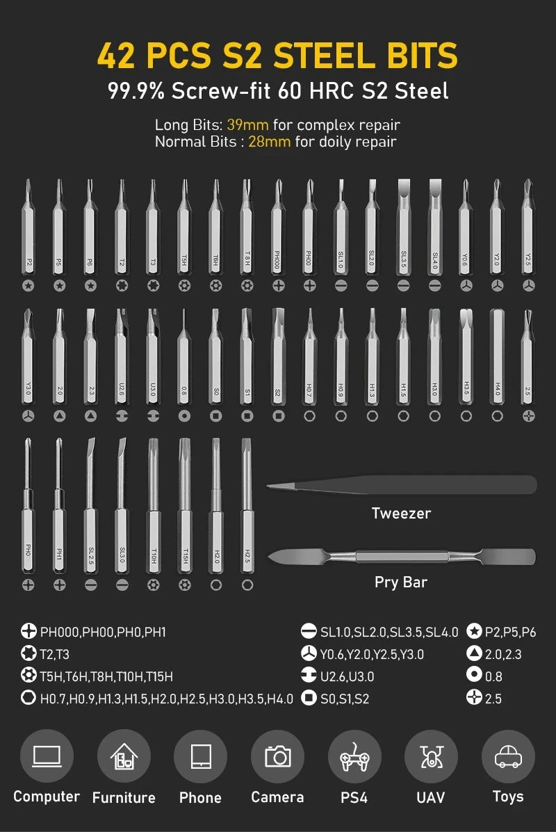 49 in 1 Electric Screwdriver Set Precision Cordless Magnetic Screw Driver with 42 Bits And Display 5 Torque Repair Hand Tool