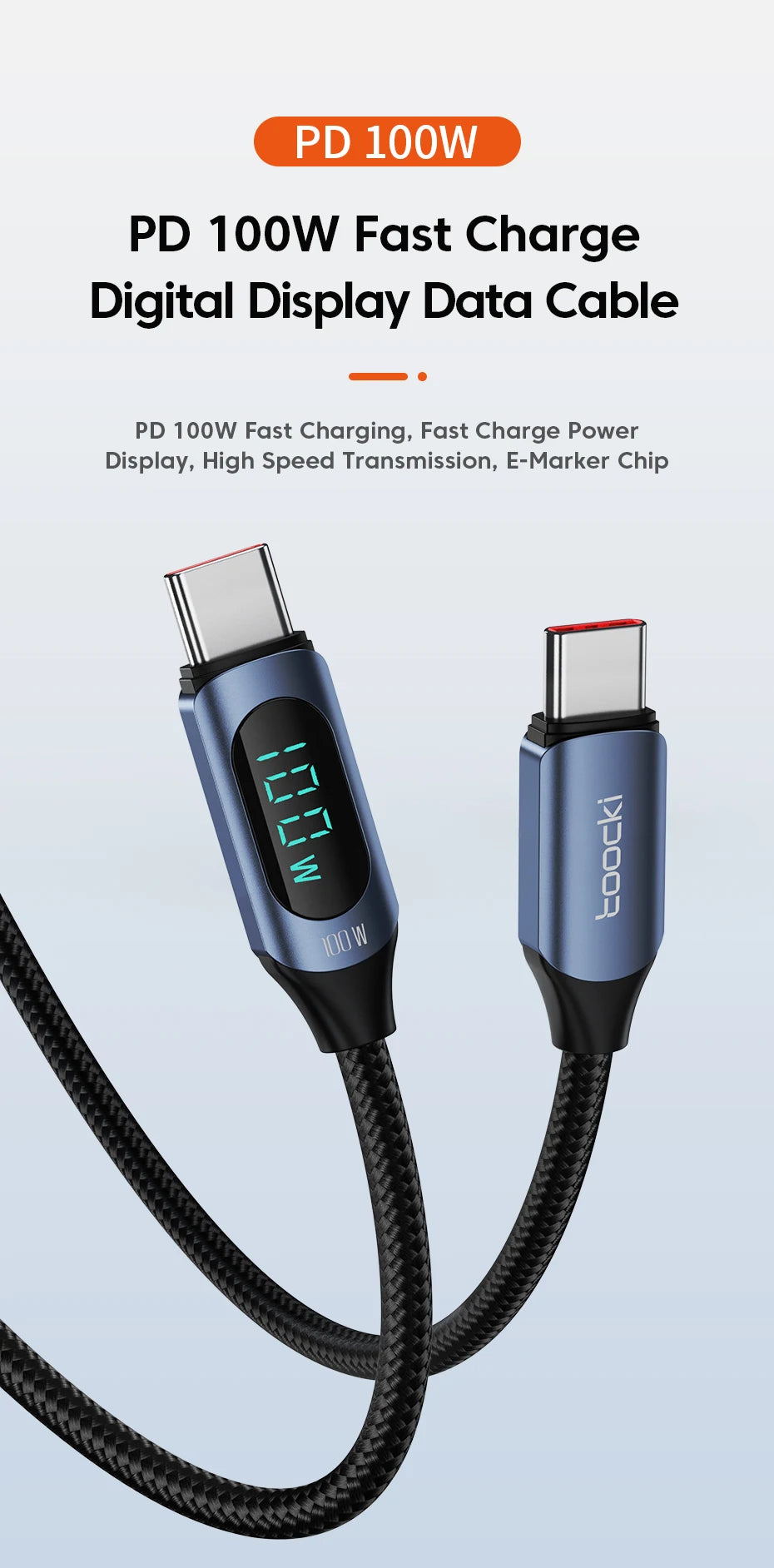 Toocki 100W Type C to Type C Cable PD Fast Charging Charger USB C to USB C Display Cable For Macbook iPad Data Cord Wire
