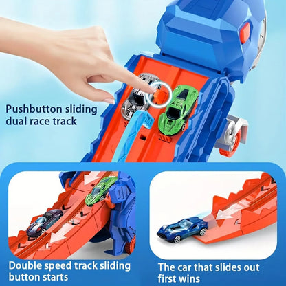 Dinosaur Transporter Truck Toys Foldable Track Alloy Transforming Dinosaur Transport Toy For Kids Boys Gift Educational Fun Play