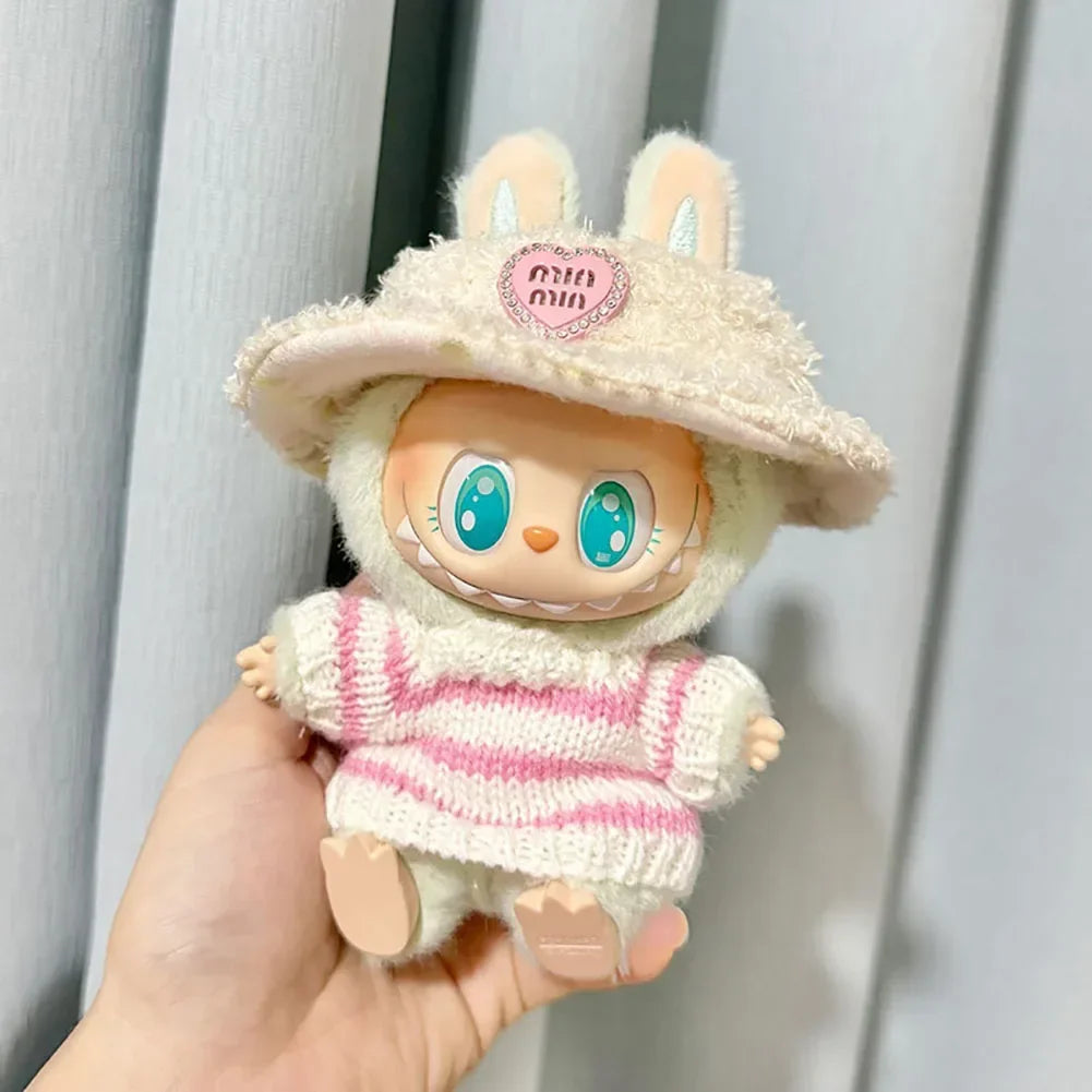 Fashion Sweater Outfit Accessories Sitting Party Pink White Striped Sweater Cup Clothing For Labubu V1 V2 Idol Cute Doll Clothes
