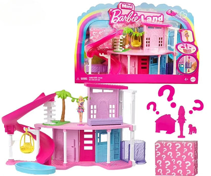 Original Barbie Mini BarbieLand Dolls House Set Furniture Accessories Diy Dreamhouse Toys for Girls Elevator Swimming Pool Scene