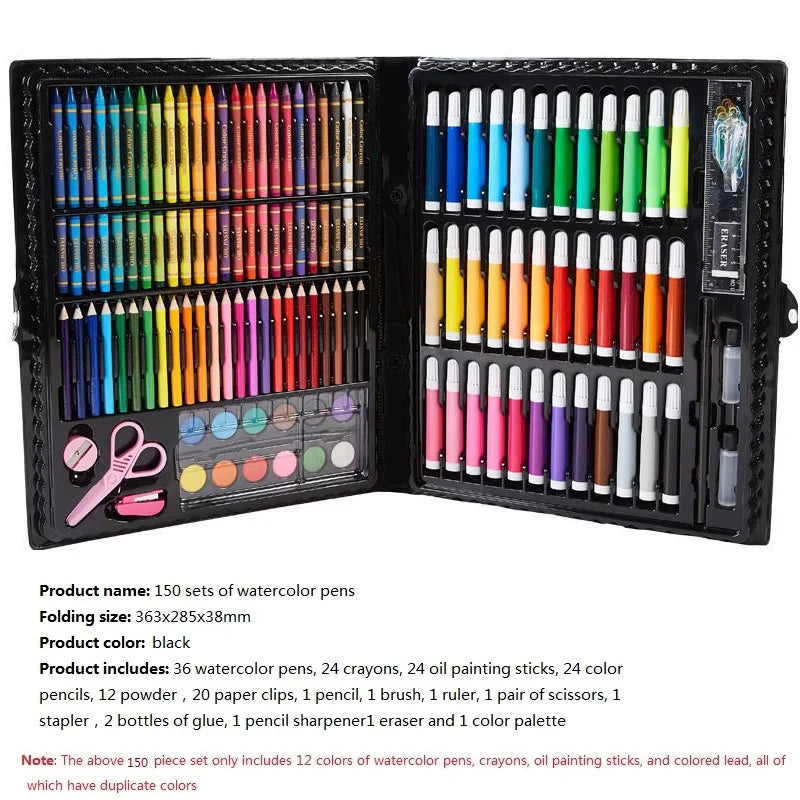 42/68/86/150/168/208pcs Childeren's Painting Brush Full Set Watercolor Pen Crayon with Drawing Board For Kids Art Supplies Gifts
