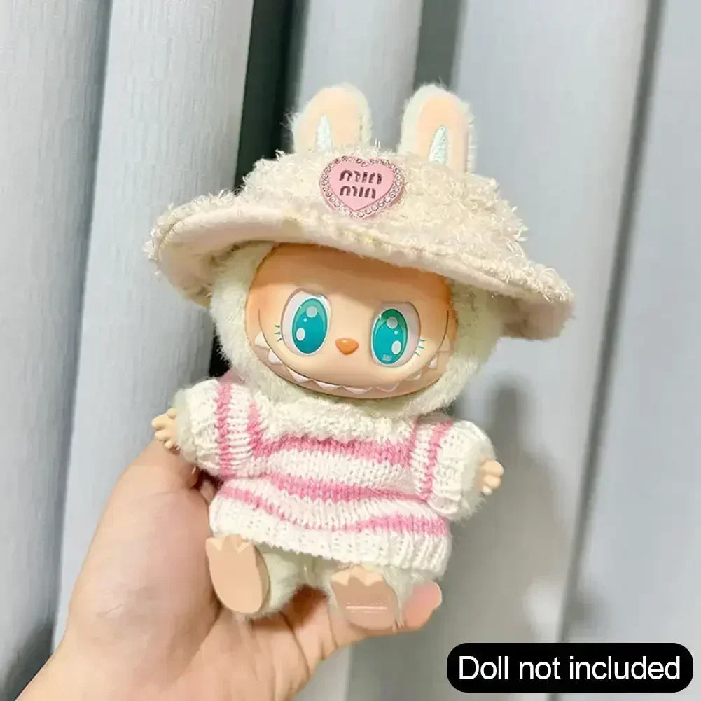Fashion Sweater Outfit Accessories Sitting Party Pink White Striped Sweater Cup Clothing For Labubu V1 V2 Idol Cute Doll Clothes