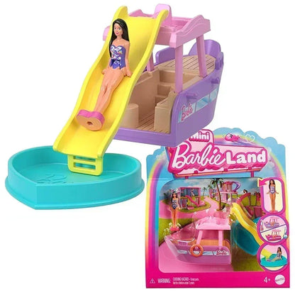 Original Barbie Traffic Vehicle Mini Barbieland Color Change Dream Camper Car Boat Plane Doll House Accessories Toys for Girls