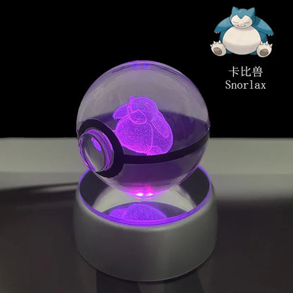 Pokemon Crystal Ball Pikachu Gengar Eevee Mewtwo Lacario Anime Game Pokeball Led Night Light Base Kids Birthday Gift Home Decor