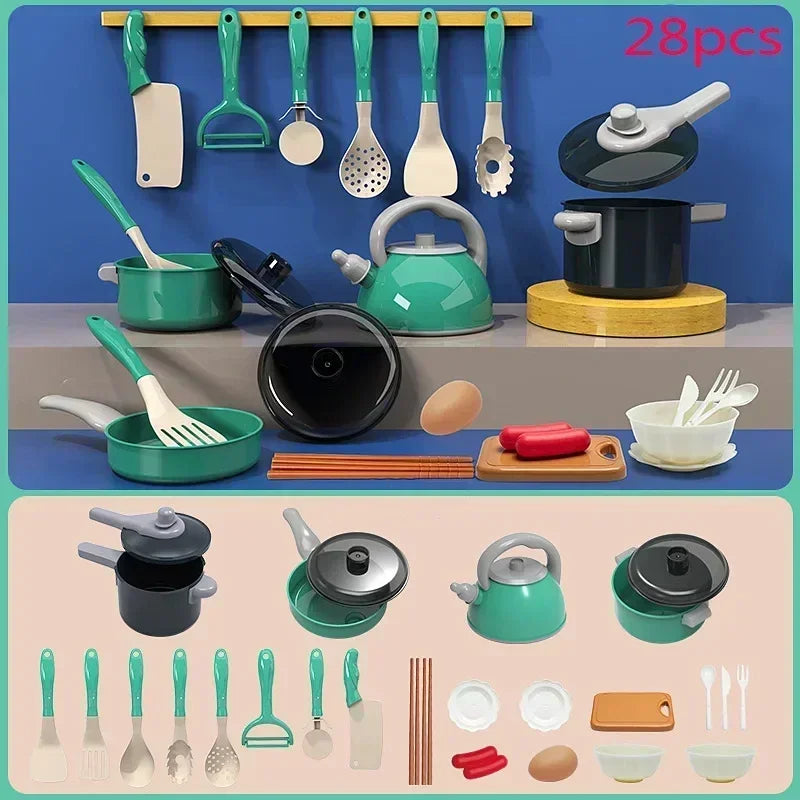 28 PCS Kids Kitchen Toys Set Play Kitchen Accessories Kit with Play Pots Pretend Food Cooking Toy Toddler Girls Boy Gift