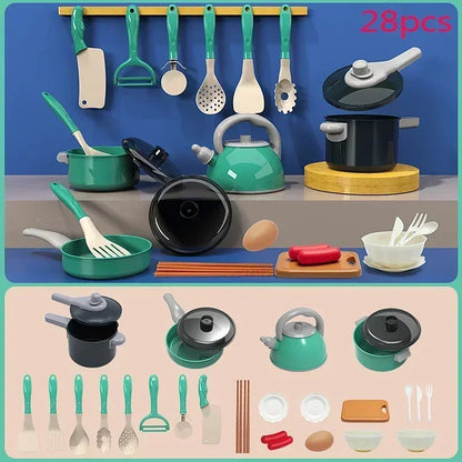 28 PCS Kids Kitchen Toys Set Play Kitchen Accessories Kit with Play Pots Pretend Food Cooking Toy Toddler Girls Boy Gift