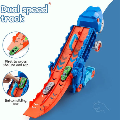 Dinosaur Transporter Truck Toys Foldable Track Alloy Transforming Dinosaur Transport Toy For Kids Boys Gift Educational Fun Play