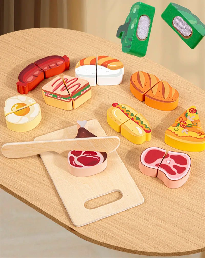 Simulation Kitchen Pretend Toy Wooden Classic Game Educational Toy For Children Kids Gift Cutting Fruit Vegetable Food Set