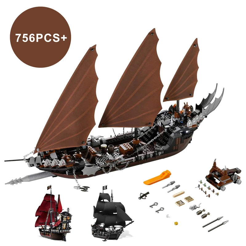 LOTR Ambush Ship Pirates Of Caribbean Reveng Warship Black Pearl Sailboat Building Block Bricks  Assembly Toy Kid Gift