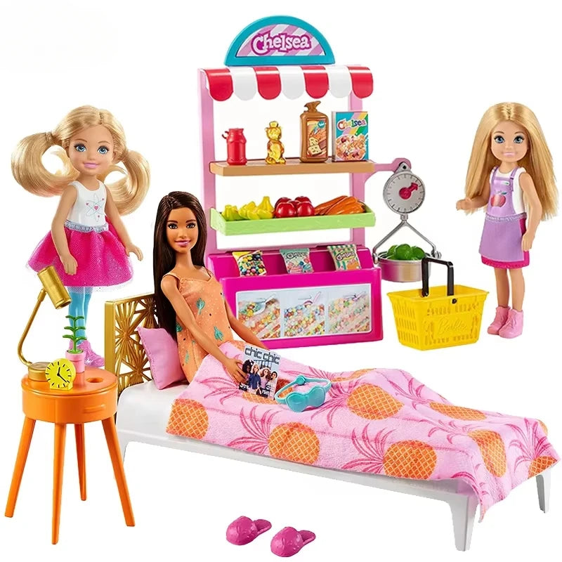 Original Barbie Club Chelsea Mini Kelly Series Roleplay Dolls Life Relax Simulation Bed Time Toys for Girls Princess Family Gift