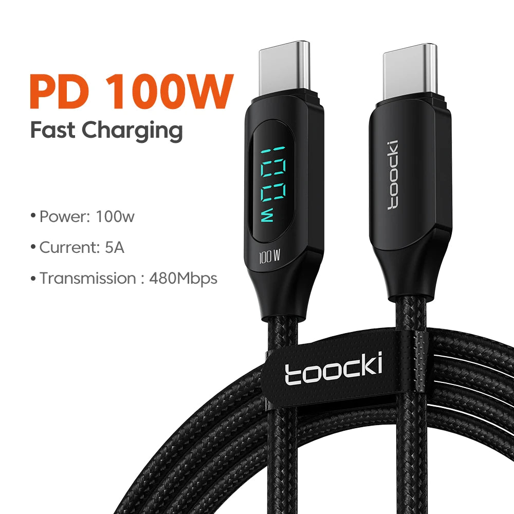 Toocki 100W Type C to Type C Cable PD Fast Charging Charger USB C to USB C Display Cable For Macbook iPad Data Cord Wire