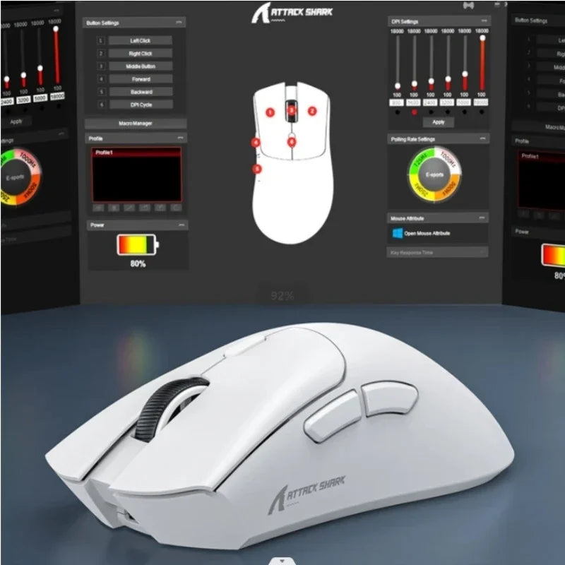 Attack Shark R1 2.4G USB Tri-modeWireless Gaming Mouse Bluetooth Connection 18000DPI 1000Hz Macro Mice For PC