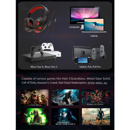 Gaming Headset com fio com microfone com cancelamento de ruído, Gamer ajustável, PS4, PS5, Xbox, Smartphone, PC, 120 °