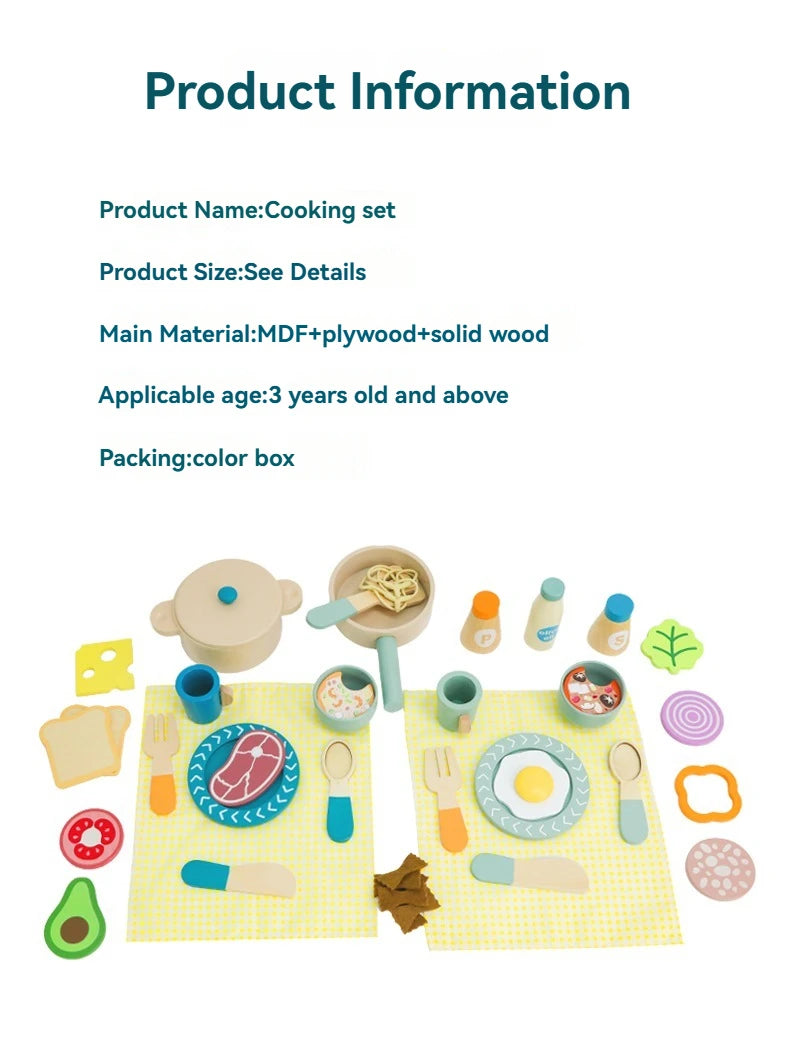 Wooden children's simulation kitchen toys, early education educational toys, Cookware Pot Pan Cook Pretend Play, food, role-play