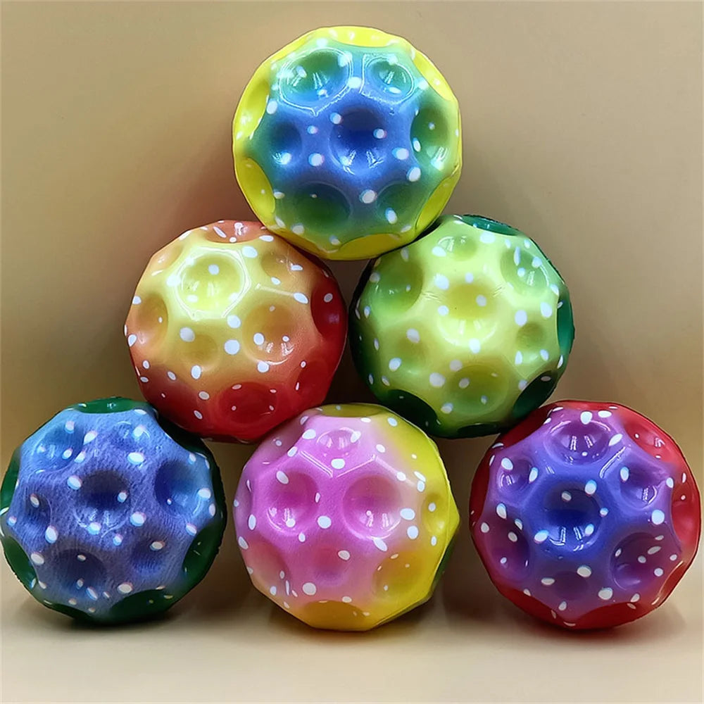 Space Moon Bouncy Balls for Kids Multicolor Spaceballs Super High Bouncing Easy to Grip and Catch Jumping Toy for Stress Relief
