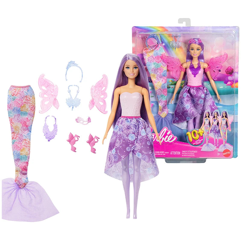 Original Barbie Mermaid Dolls Pink Fantasy Ocean Princess Hair Headband Accessories Toys for Girls Shell Lavender Fish Tail Body