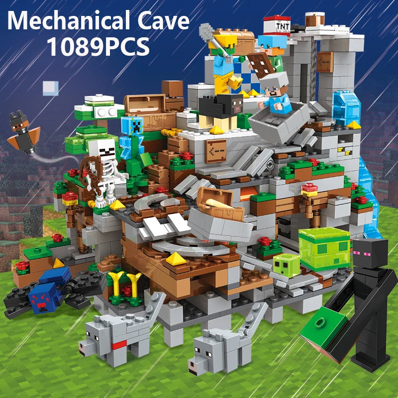 1089pcs My World Building Blocks Set Mechanism Mountain Cave Kids Interactive STEM Educational Toy Creative Gifts for Boys Girls