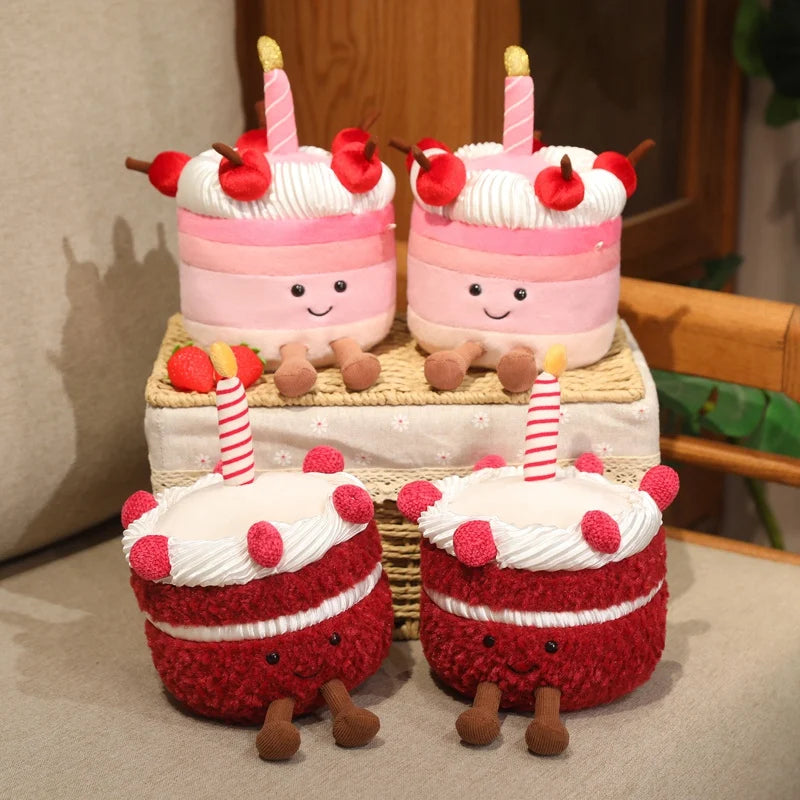 Kawaii Cartoon Hot Cake Plush Doll High Quality Soft Stuffed Fruit Strawberry Wedding Cake Simulation Food Plush Toy Home Decor