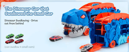 Dinosaur Transporter Truck Toys Foldable Track Alloy Transforming Dinosaur Transport Toy For Kids Boys Gift Educational Fun Play