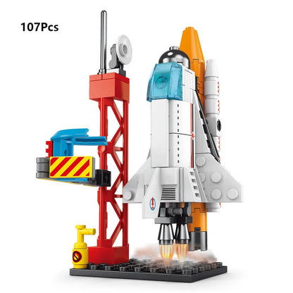 107 Piece DIY Building Blocks Space Rocket Craft Launch Center Base Puzzle Model Assembling Bricks Small Set Education Boys Toy