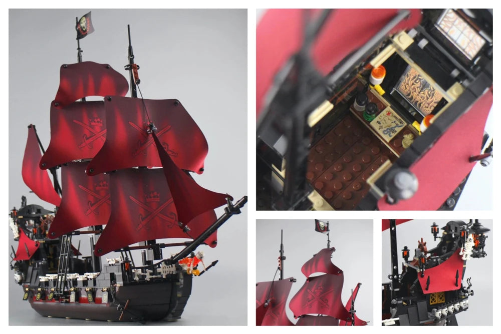 LOTR Ambush Ship Pirates Of Caribbean Reveng Warship Black Pearl Sailboat Building Block Bricks  Assembly Toy Kid Gift