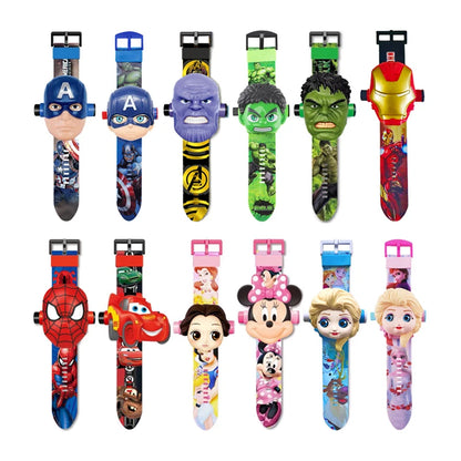 Disney Marvel Figure Spiderman Minnie McQueen 24 Projection Watch Digital Clock Student Wristwatches Kids Toy Boy Birthday Gifts