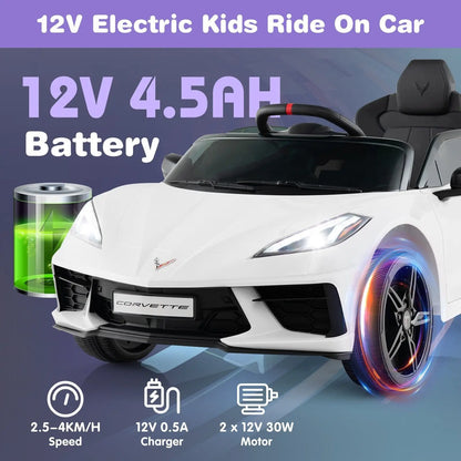 DORTALA 12V Electric Kids Ride On Car Licensed Chevrolet Corvette C8 Toy Car