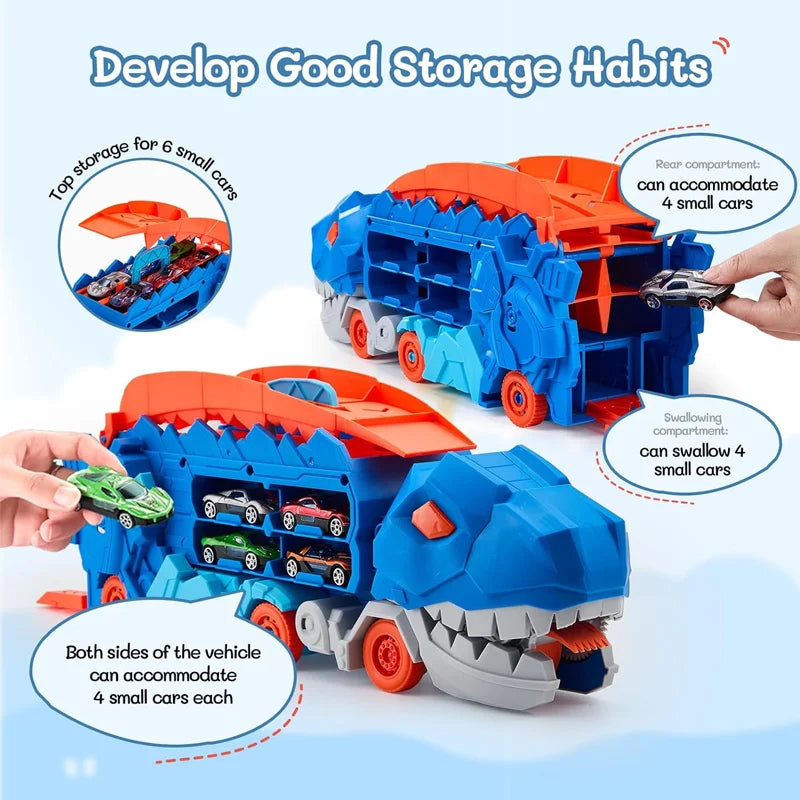 Dinosaur Transporter Truck Toys Foldable Track Alloy Transforming Dinosaur Transport Toy For Kids Boys Gift Educational Fun Play