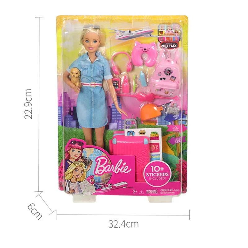 Original Travel Barbie Doll with Clothes Accessories Brinquedos Barbie Doll Toys for Children Juguete Baby Toys for Girls Boneca