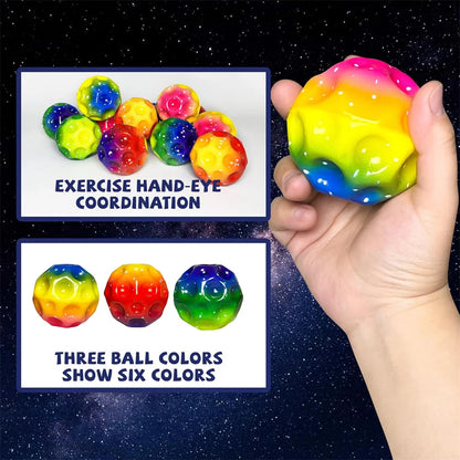 Space Moon Bouncy Balls for Kids Multicolor Spaceballs Super High Bouncing Easy to Grip and Catch Jumping Toy for Stress Relief