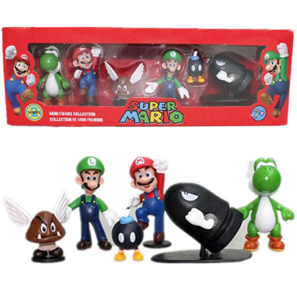 6Pcs/Set 4-7cm Super Mario Bros PVC Action Figure Toys Dolls Model Set Luigi Yoshi Donkey Kong Mushroom for kids birthday gifts