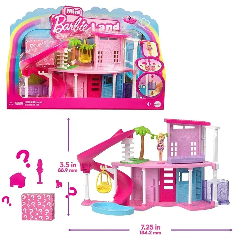 Original Barbie Mini BarbieLand Dolls House Set Furniture Accessories Diy Dreamhouse Toys for Girls Elevator Swimming Pool Scene