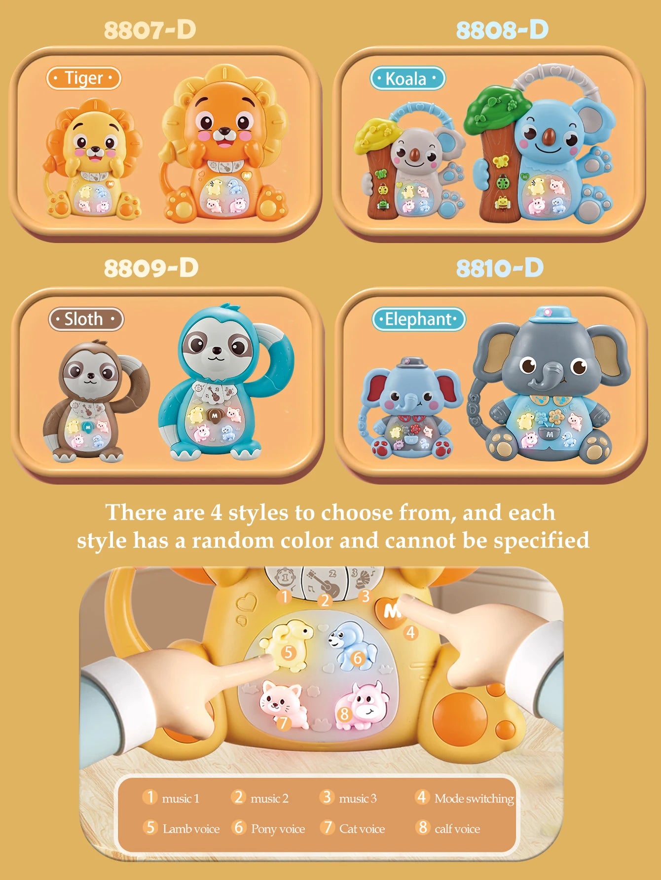 Teclado eletrônico animal de desenho animado, piano musical, comutação de efeitos sonoros multimodo, quebra-cabeça brinquedos educativos para 3 +