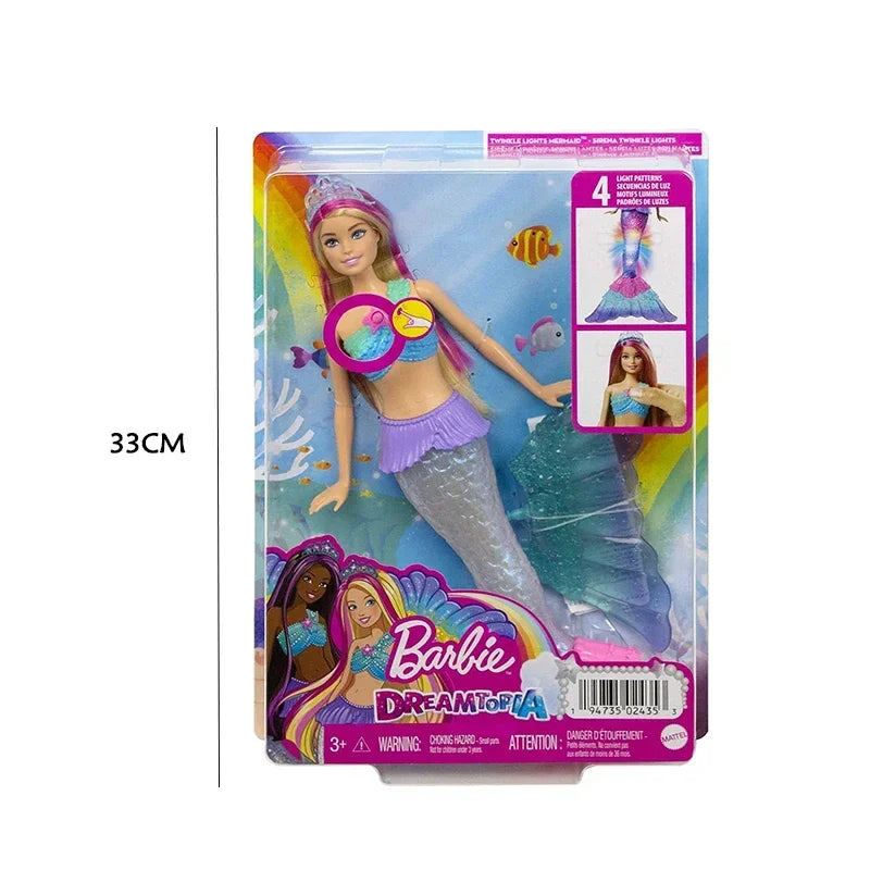 Original Mattel Barbie Dreamtopia Doll Mermaid Twinkle Light Princess with Accessories Toys for Girl Educational Props Kids Gift