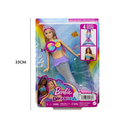 Original Mattel Barbie Dreamtopia Doll Mermaid Twinkle Light Princess with Accessories Toys for Girl Educational Props Kids Gift