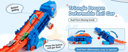 Dinosaur Transporter Truck Toys Foldable Track Alloy Transforming Dinosaur Transport Toy For Kids Boys Gift Educational Fun Play