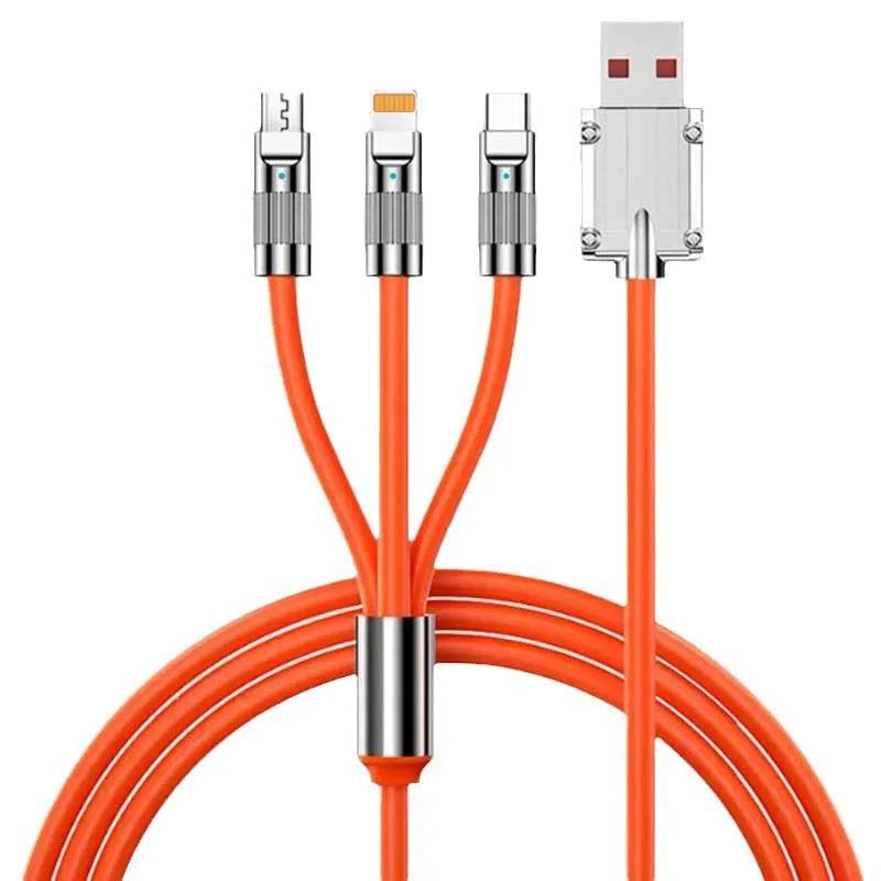 3 in 1 USB Cable 6A 120W  USB Cable  Fast Charging Data Cord For Iphone Samsung Huawei Xiaomi Multi Port Multiple Charging Wire