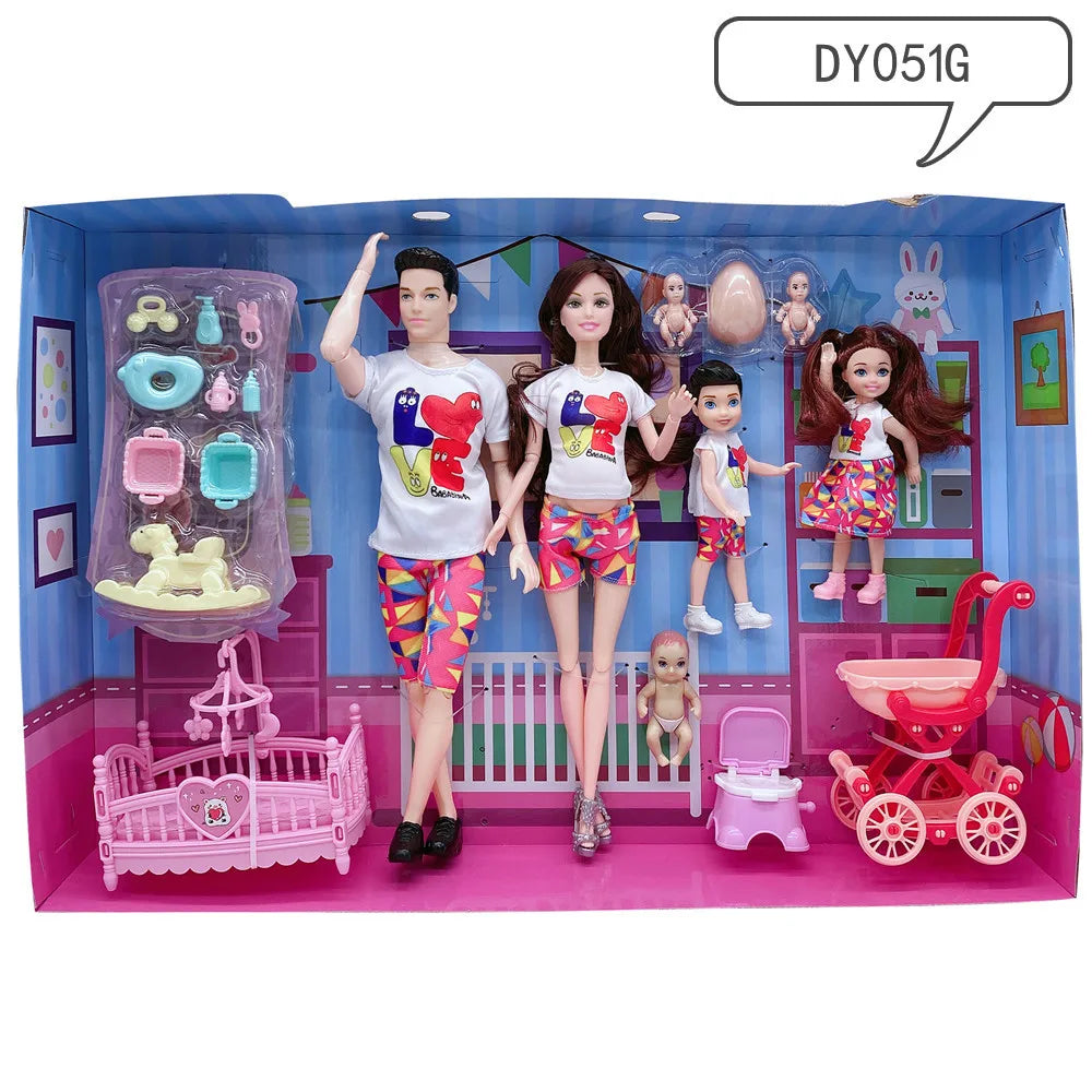 Doll Accessories Baby Dolls Pregnant Mom Father Children Family Set Christmas Birthday Present for Doll Game Toy,No Color Box