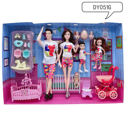 Doll Accessories Baby Dolls Pregnant Mom Father Children Family Set Christmas Birthday Present for Doll Game Toy,No Color Box
