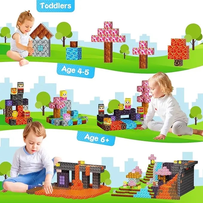 Magnetic Building Blocks Mine World Magnet Cube Set for Boy Girl Kid Age 3+ DIY Model Children STEM Educational Sensory Toy