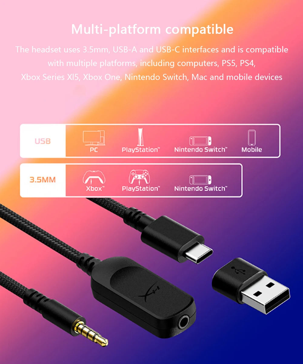 HyperX Cloud 3 III Wired Gaming Headset With DTS Sound Mic/Support HyperX Software USB Gaming Headphone For PC PS Xbox Switch