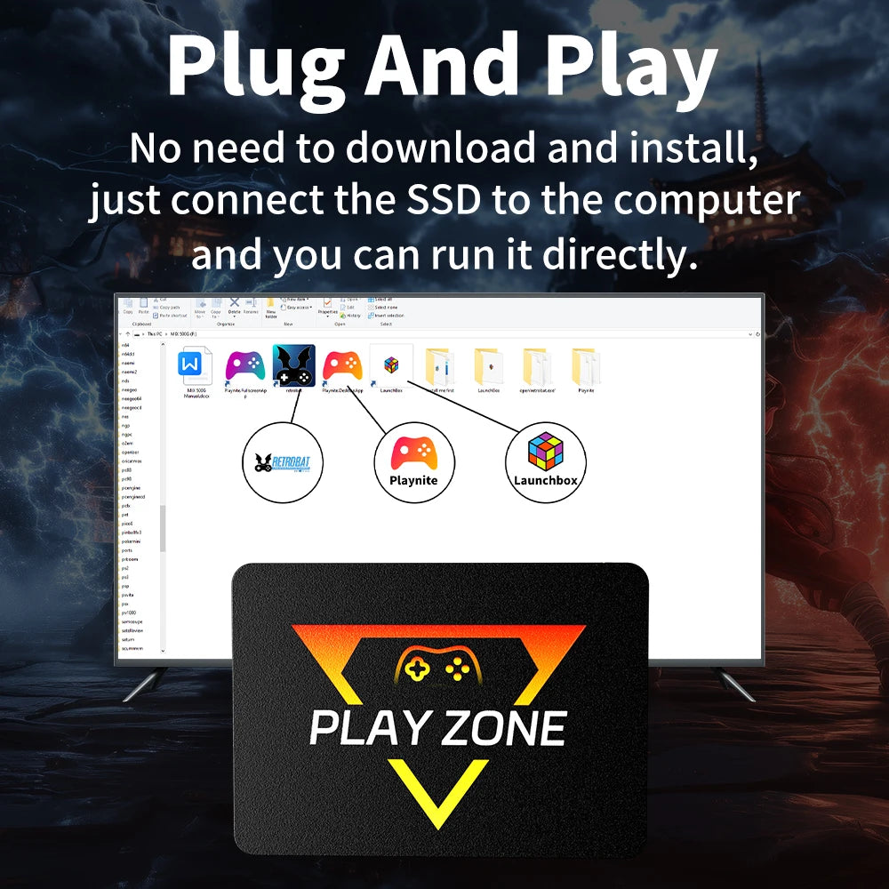 Playzone 1T Gaming SSD With 16191 Retro/AAA Games Game Console For PS5/PS4/PS1/Switch/XBOX/WII/SNES/N64 Game SSD For Windows PC